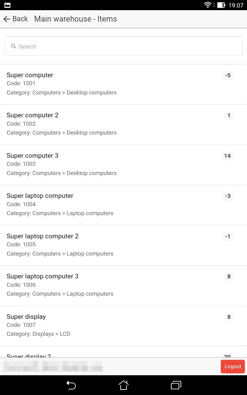 Mobile - Warehouses - Items